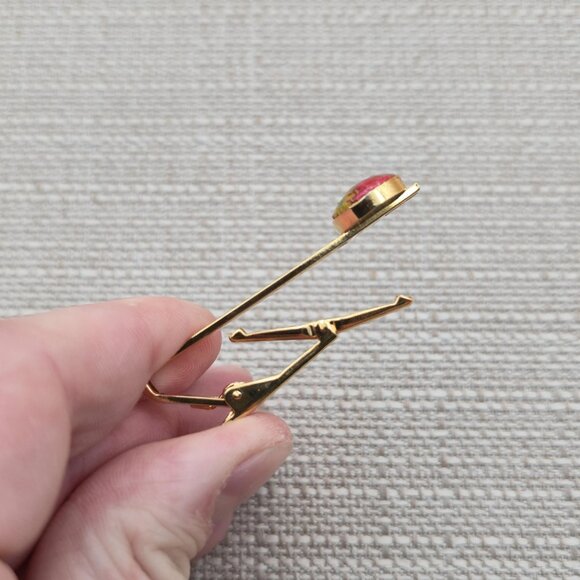 Gold And Red Floral Tie Clip And Cuff Links Set B791 - Picture 3 of 7